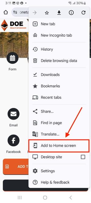 Android Add to home screen-step2