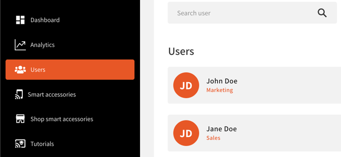 OneTapConnect dashboard view of Users page.