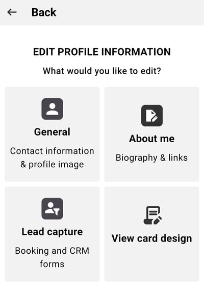 OneTapConnect mobile app view of Edit Profile Information menu.