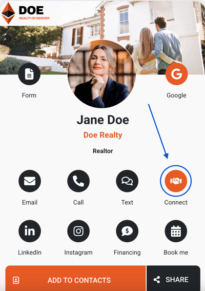 OneTapConnect microsite example with an arrow pointing to the Connect button.