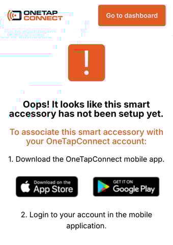OneTapConnect accessory setup error page.