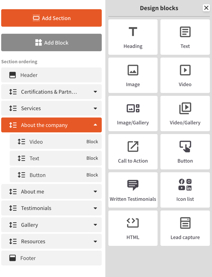 Adding a block in the OneTapConnect Visual Editor